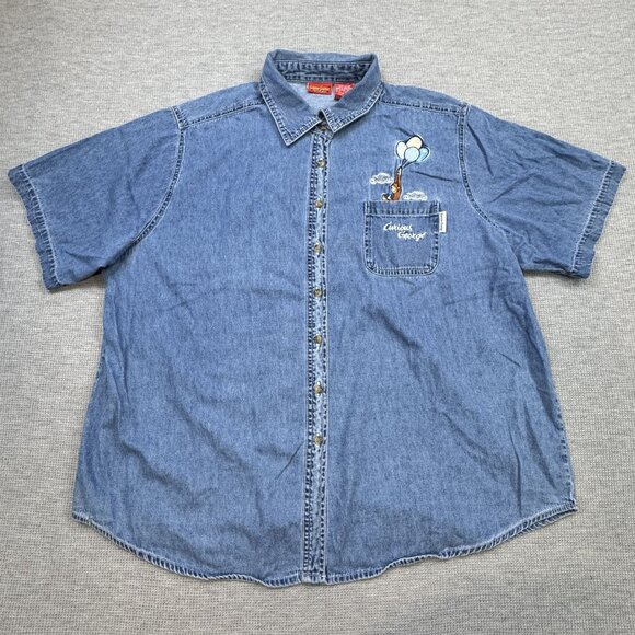 Curious George Womens Embroidered Denim Button-Up Shirt 22W Cotton Short Sleeve - Picture 4 of 14
